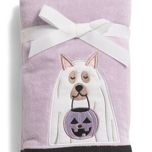 Ghost Pup Hand Towels Set Of 2, embroidered design, NEW